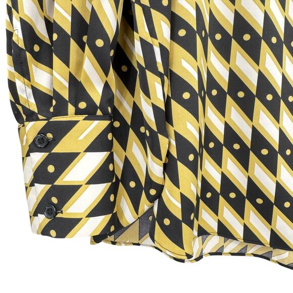 Joie Black & Yellow Geometric Diamond Print Long Sleeve Split V-neck Blouse - Picture 6 of 11